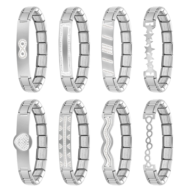 New Fashion Women Romantic Heart Star Zircon 9MM Width Stainless Steel Bracelet Bangle Girls Wedding Christmas Gift Jewelry