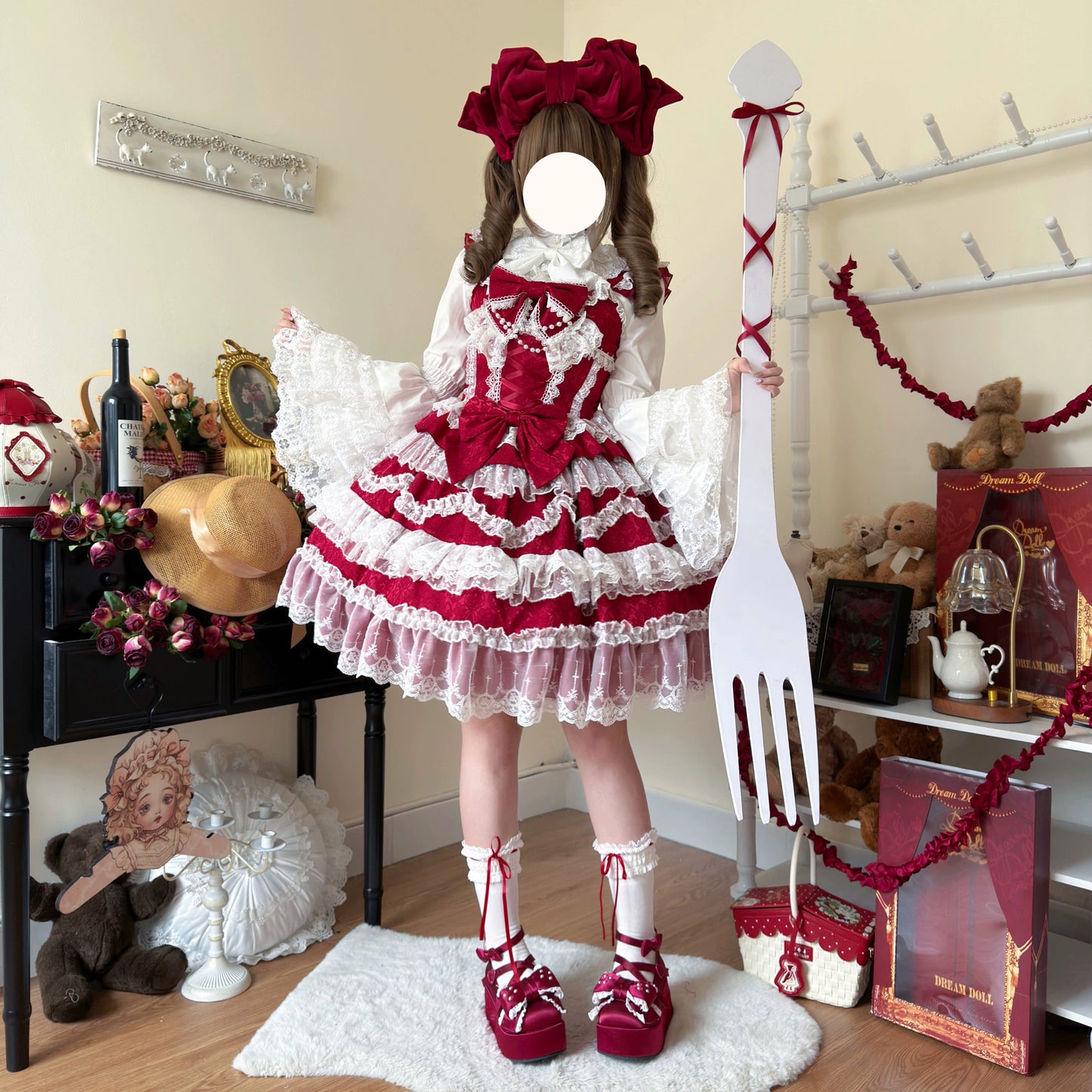 Original Lolita Dress Cape Set New Spring Autumn Sweet Girl Lace Princess Jsk Cake Dress Fairy Suspender Dress Shirt Outfit