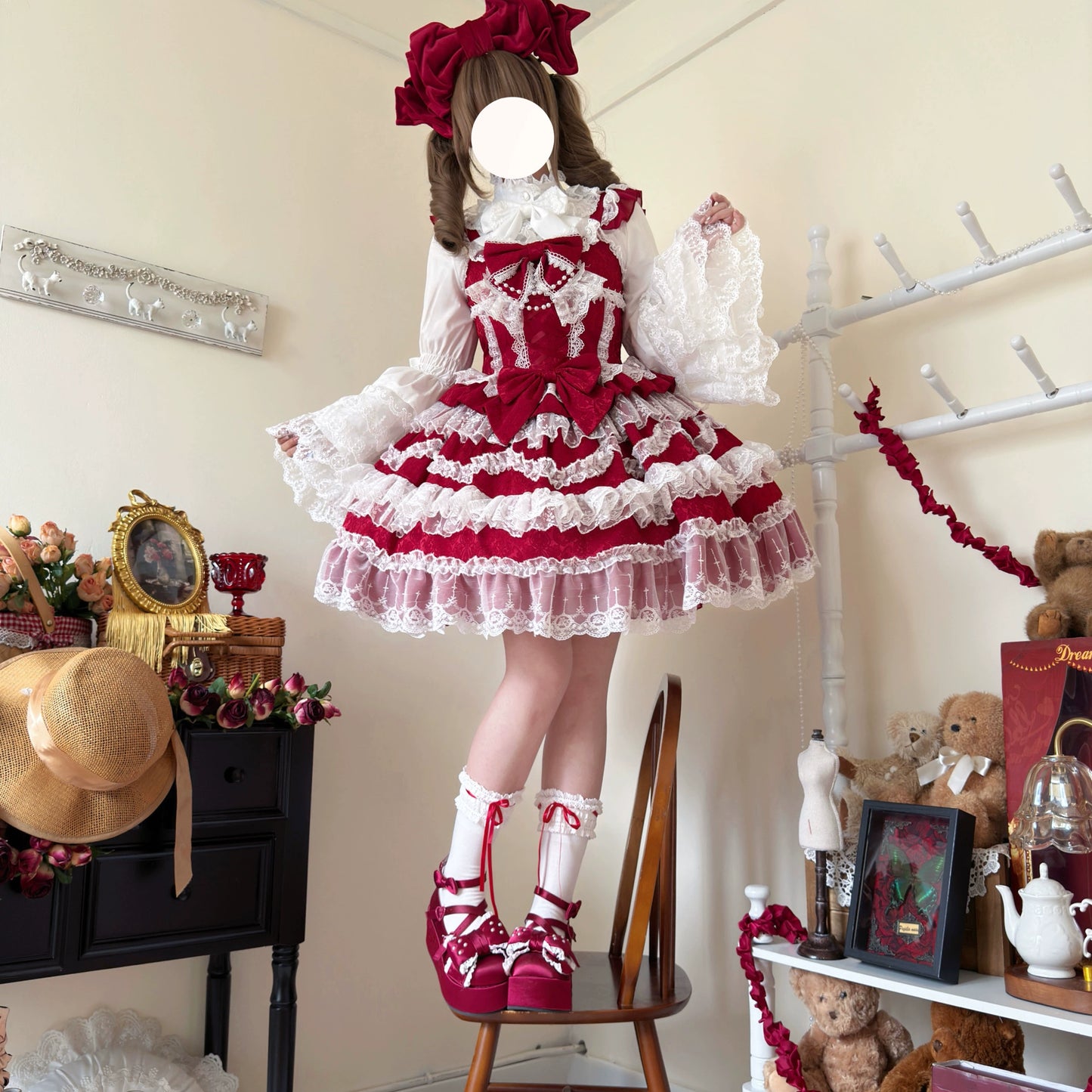 Original Lolita Dress Cape Set New Spring Autumn Sweet Girl Lace Princess Jsk Cake Dress Fairy Suspender Dress Shirt Outfit
