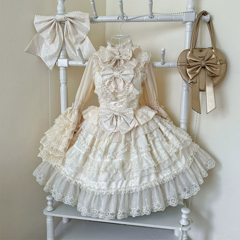 Original Lolita Dress Cape Set New Spring Autumn Sweet Girl Lace Princess Jsk Cake Dress Fairy Suspender Dress Shirt Outfit