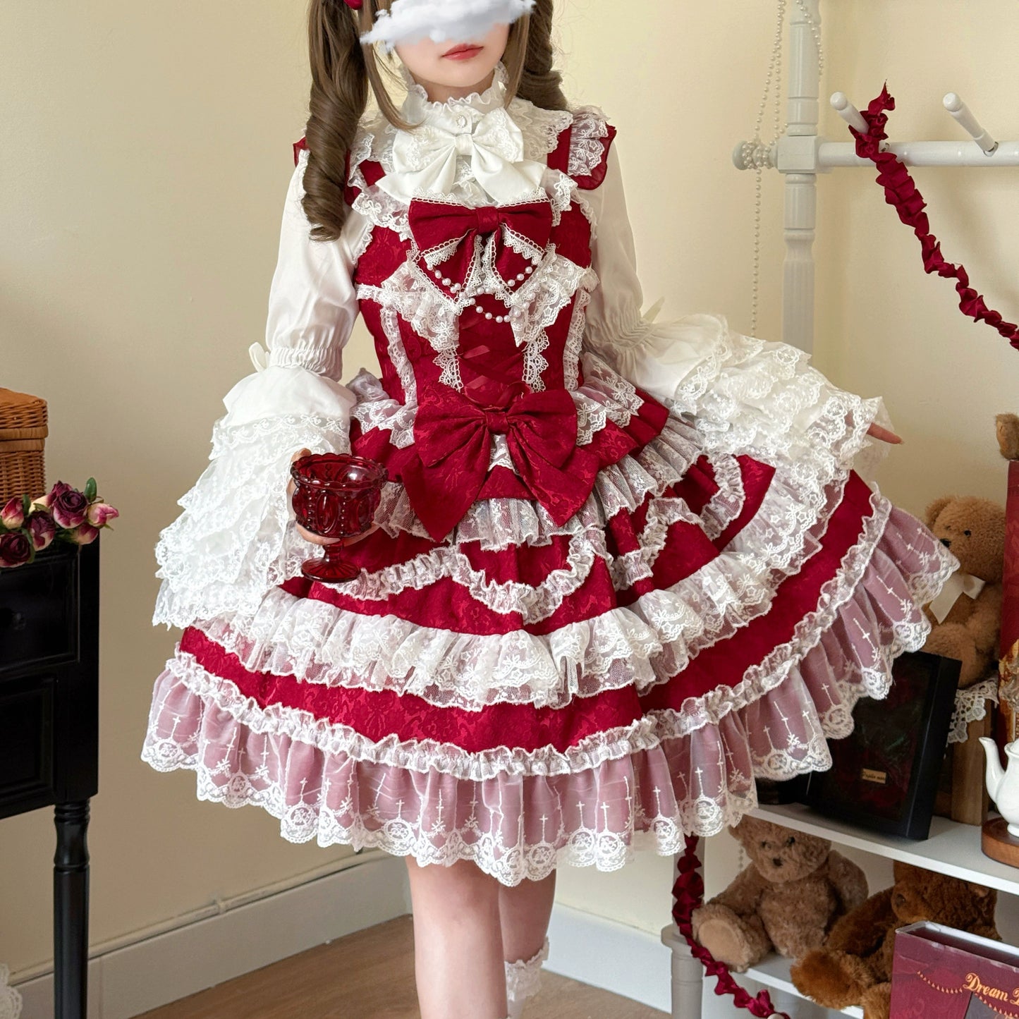 Original Lolita Dress Cape Set New Spring Autumn Sweet Girl Lace Princess Jsk Cake Dress Fairy Suspender Dress Shirt Outfit