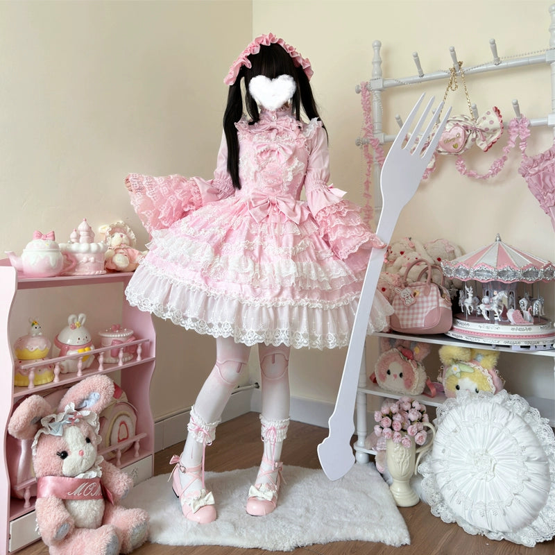 Original Lolita Dress Cape Set New Spring Autumn Sweet Girl Lace Princess Jsk Cake Dress Fairy Suspender Dress Shirt Outfit