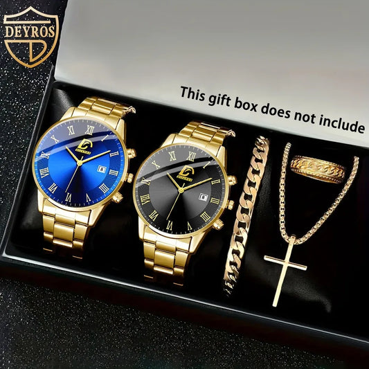 5 Pcs/set of Casual Fashion Quartz Watch Set, Two Watches, Three Pieces of Wear Jewelry, Wear Comfortable, Fashion Accessories