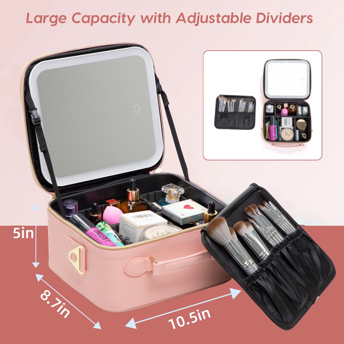 PU Leather Makeup Bag with Mirror 2024 New Leather Multi-Functional Women Cosmetic Case Large Capacity Water-resistant Bag