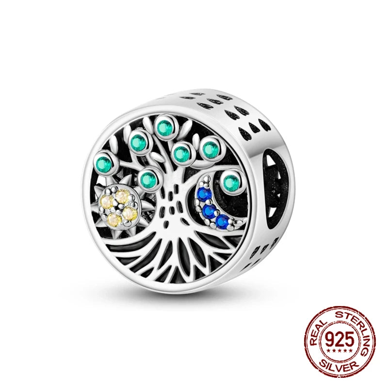 925 Sterling Silver Green Series Flower Tree Apple Pendant DIY Fine Beads Fit 4MM hole diamete Charms Bracelet Women Jewelry Diy