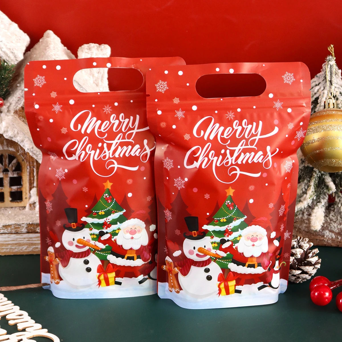 10/20pcs Christmas Gift Bags Santa Claus Stand Up Bag Christmas Decoration for Home 2025 Navidad Natal New Year 2026 Packing Bag