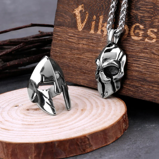 Stainless Steel Spartan Helmet Ring Men's Ancient Greek Classic Ring of Courage Classic Retro High-end Trend Party Jewelry