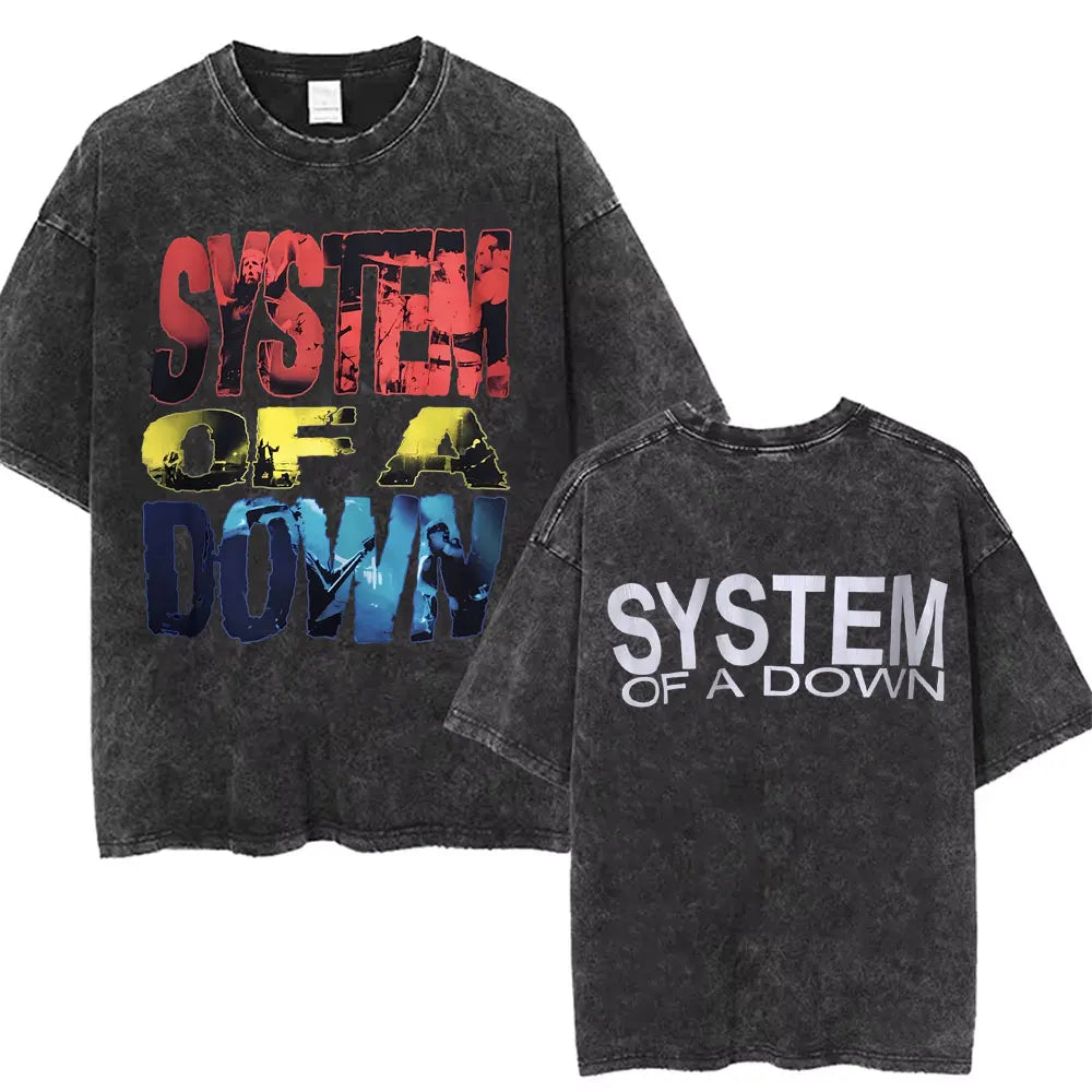 Washed Vintage System of A Down Toxicity Music Album Cover T-shirts Men Women Rock Oversized 90s Alternative Metal Merch T Shirt