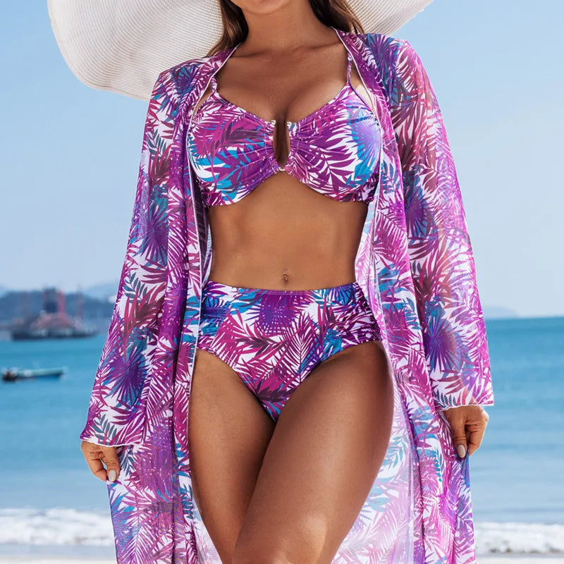 New Sexy Print Bikinis Female Swimsuits Three-Piece Women's Swimwear Beach Swim Wear High Waist Bathing Suits Pool Bather 2025