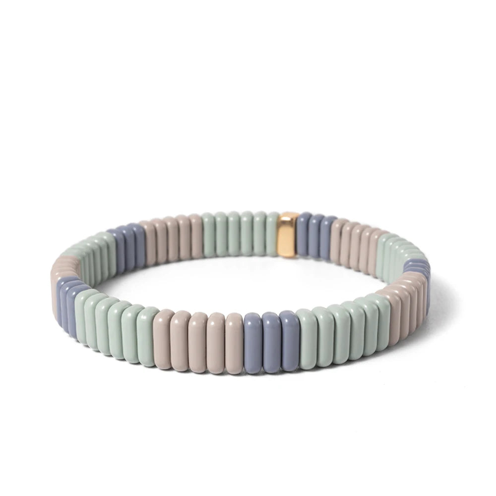 2024 New Design Elatic Rainbow Bracelets For Women 2X8MM Rectangle Beads Bracelets Bohemian Metal Bangle Colorful Jewelry