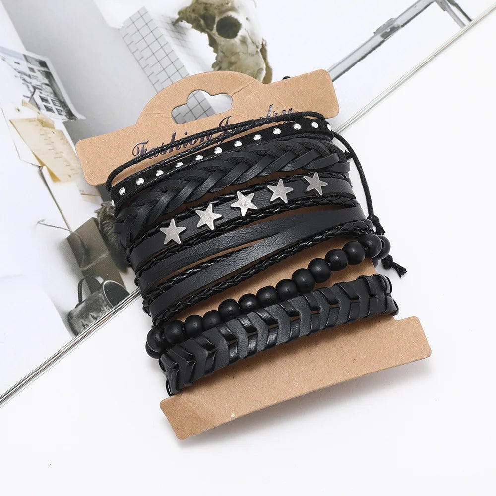 Bracelet for Men Fashion Pop Pentagram Beaded DIY Bracelet Set Stud Accessories Men's Punk Street Bracelet Retro Charm Bracelet