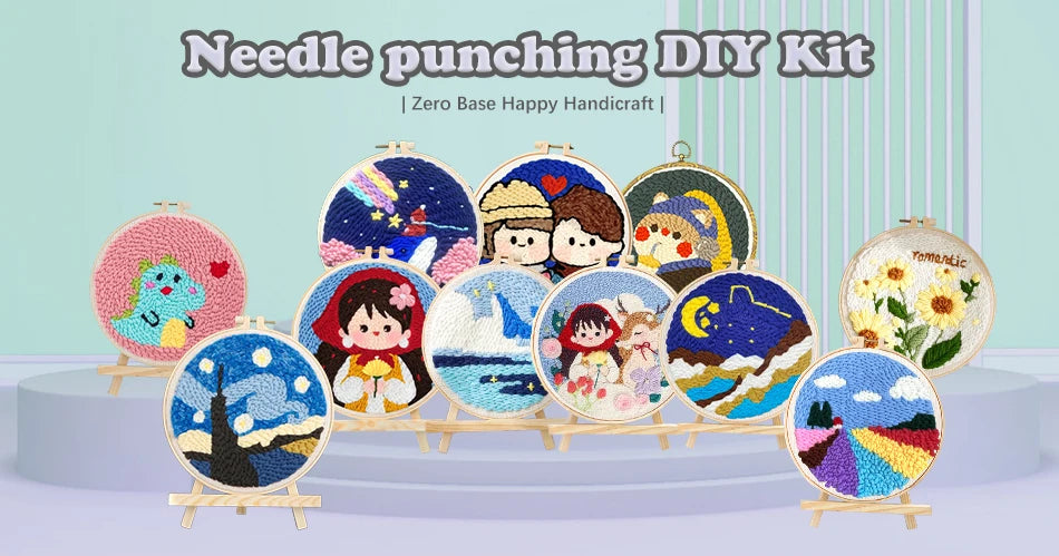 GATYZTORY DIY Punch Needle Embroidery Kit Santa Claus Snowman Frame Punch Set for Beginners Easy Handicraft DIY Christmas Gift