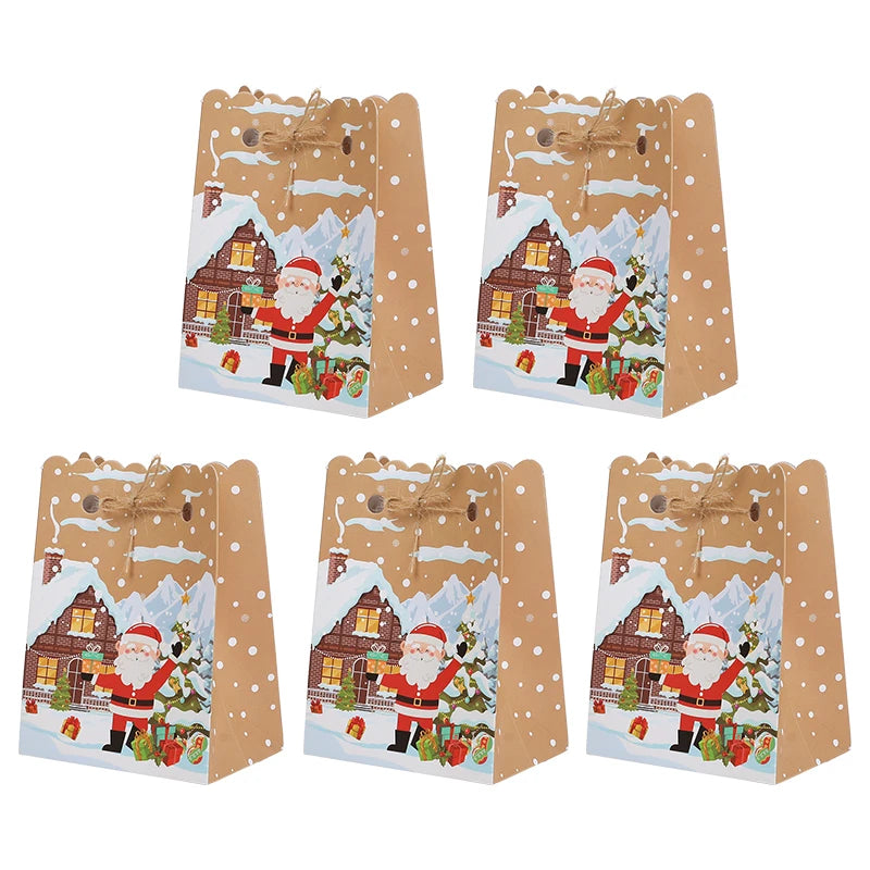 5-30Pcs Christmas Gift Box with rope Cartoon Santa Claus Candy Cookies Packaging Bag Christmas Party Home Decor New Year 2026