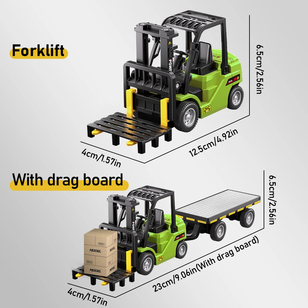 1:64 Bluetooth Remote Control Crane And Forklift two-in-one Desktop Mini Alloy Toy Car With Trailer Christmas Gift In Color Box