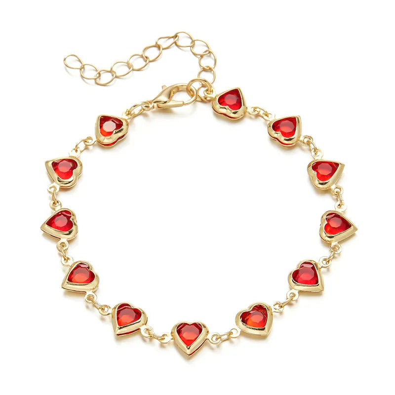 Exquisite Boho Candy Color Heart Shaped Crystal Bracelet for Women Fashion Charm Zircon Butterfly Pearl Metal Chain Bracelets