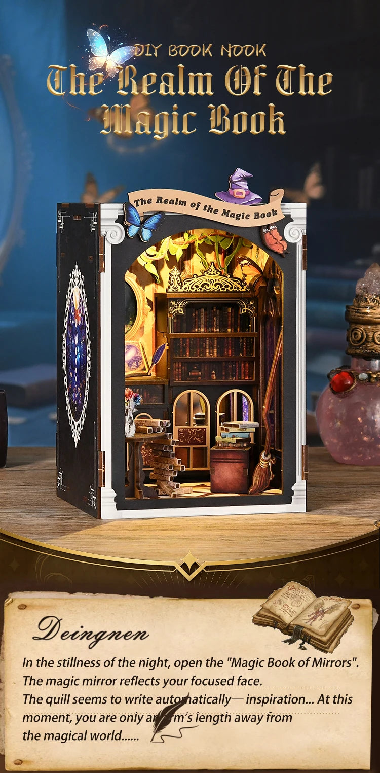 DIY Book Nook Kit Figurines Miniature Booknook Wooden Doll House 3D Puzzle Bookshelf  Dollhouses Toy For Birthday Christmas Gift