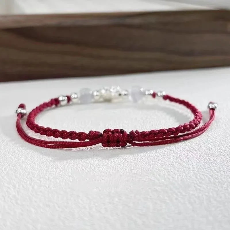 Vintage Handmade Chinese Style Braid Bracelet For Women Girls Fashion Lotus Flower Beaded Bracelet Jewelry Adjustable Gifts