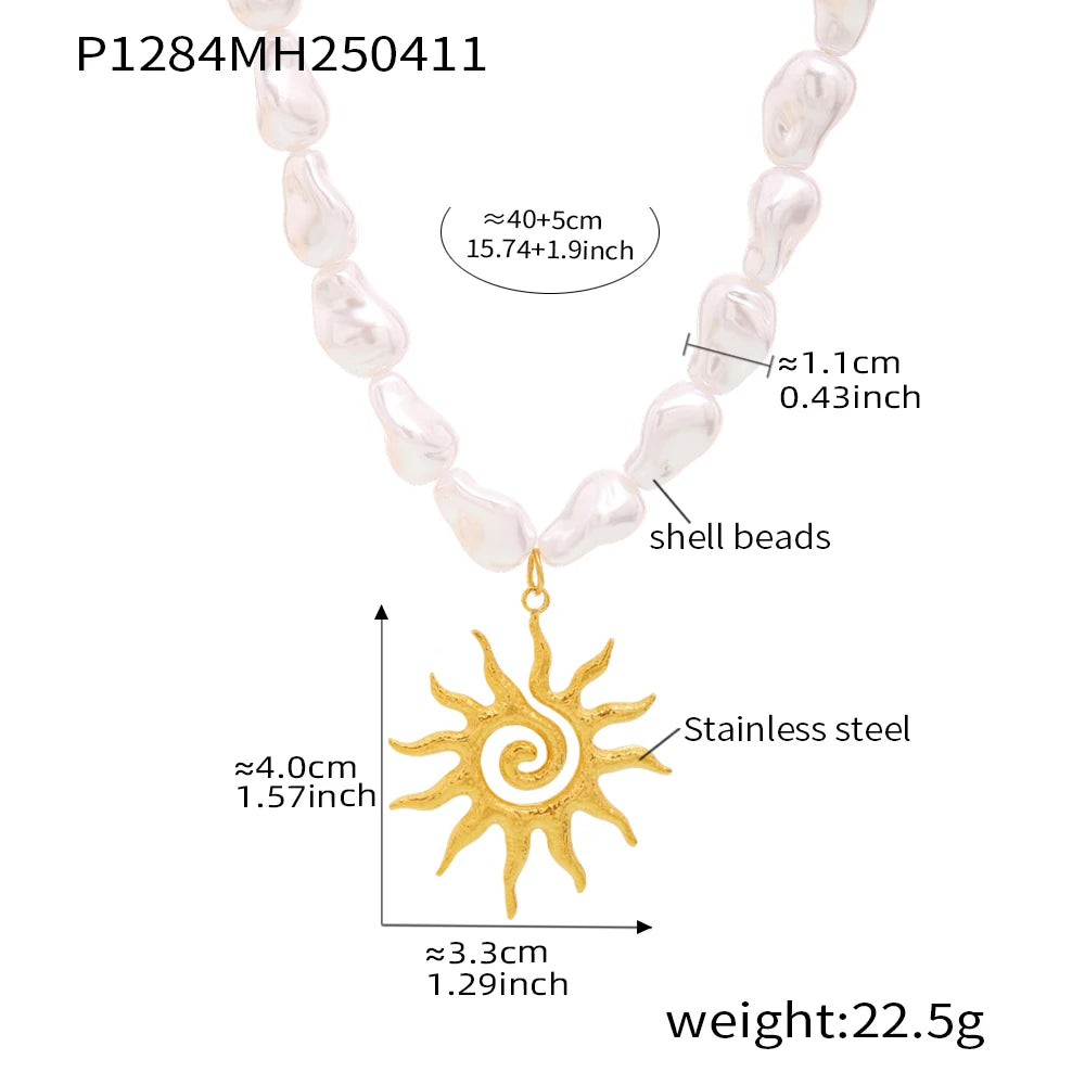 Summer Stainless Steel Gold Plated Sunshine Pendant Necklace for Women Sea Shell Chain Luxury Jewelry Gift
