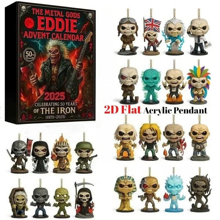 24 Days Eddie Advent Calendar 2025 2D Acrylic Eddie hanging Christmas Band Pendant Advent Calendar 24pcs Keychain Christmas gift
