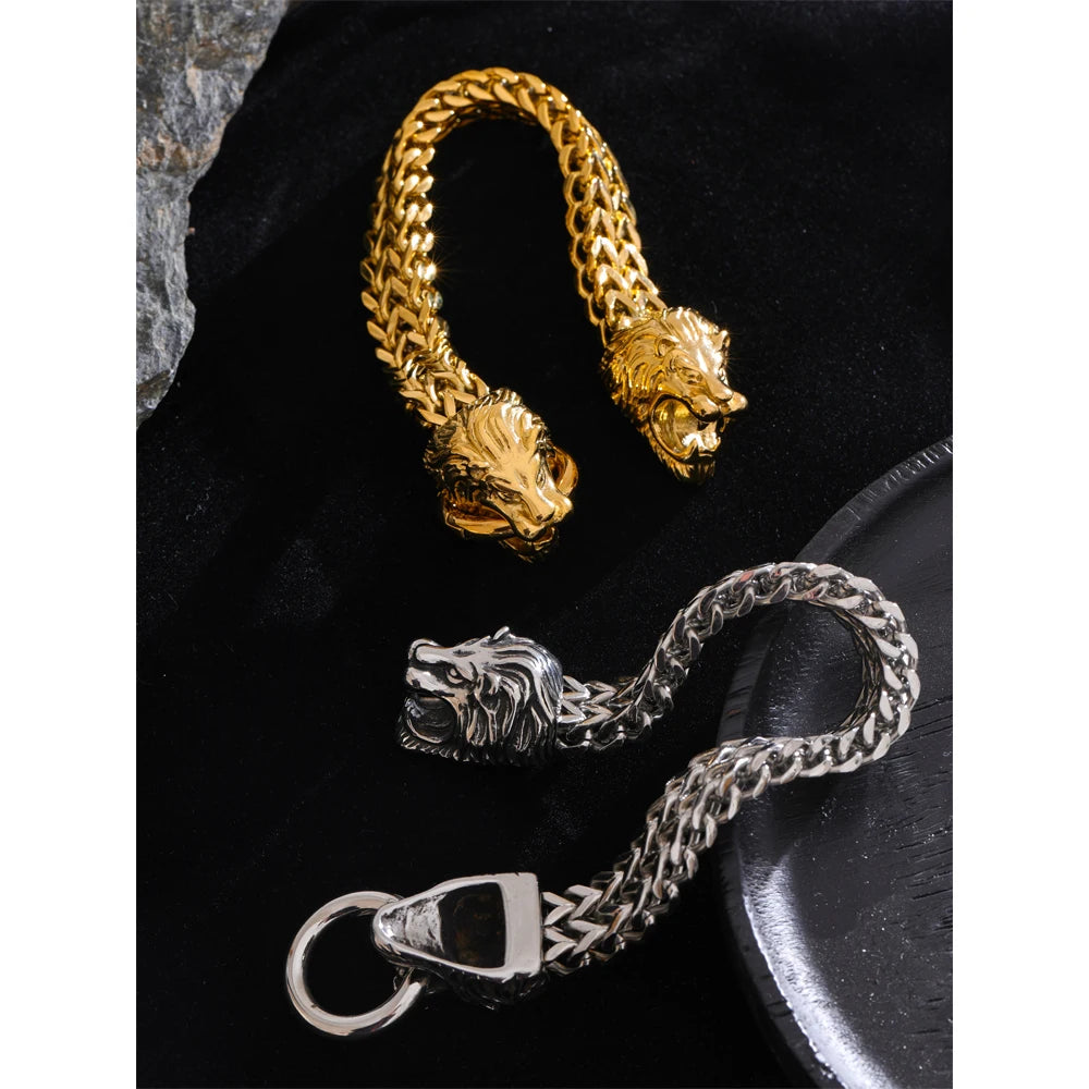 Yhpup Exaggerated Lion Cuban Chain Thick Bracelet Bangle Men Texture Stainless Steel 18K Gold PVD Plated Personalized Jewelry