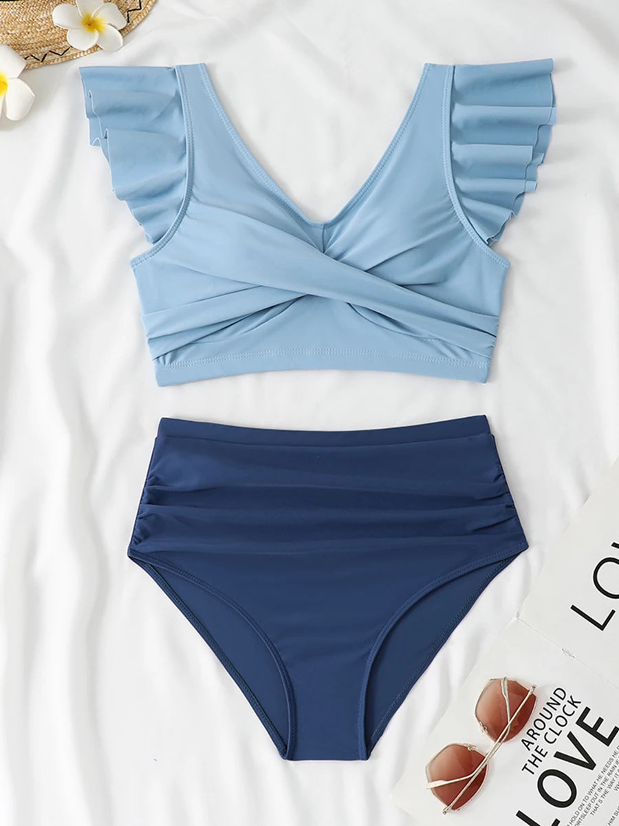 2025 Ruffle Bikinis Women Sexy Swimwear Female High Wasit Swimsuit Bathers Bathing Swimming Swim Suit Beachwear Summer