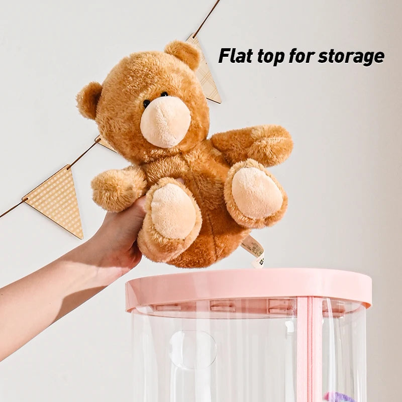 Transparent Doll Storage Box Plush Toy Circular Organization DIY Zipper Storage Tube Children's Toy Organizer Kid Christmas Gift