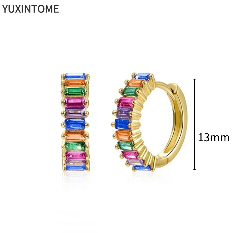 Colorful Crystal Earrings 925 Sterling Silver Ear Needle Stud Earrings for Women Cross Dangle Earrings Party Wedding Jewelry