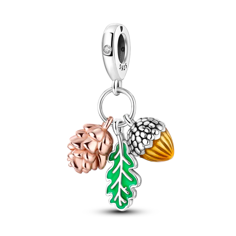 925 Sterling Silver Green Series Flower Tree Apple Pendant DIY Fine Beads Fit 4MM hole diamete Charms Bracelet Women Jewelry Diy