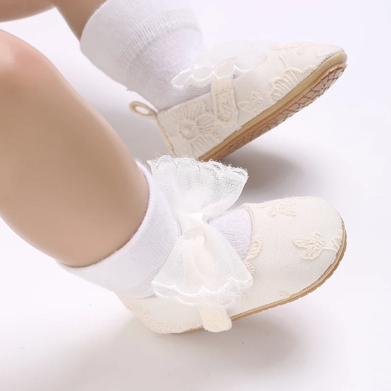 Cute Lace Baby Princess Shoes for Spring And Autumn 0-18M Infant Girls Anti-Slip Rubber Sole Bow Detail Anti-Slip Footwear
