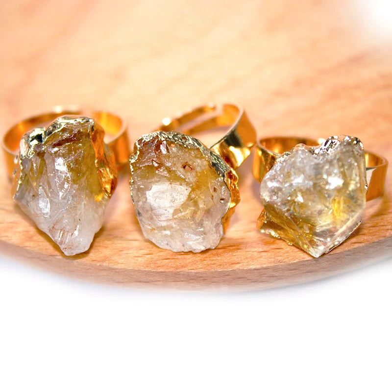 Raw Citrine Open Rings for Women Handmade Irregular Rough Stone Adjustable Finger Jewelry