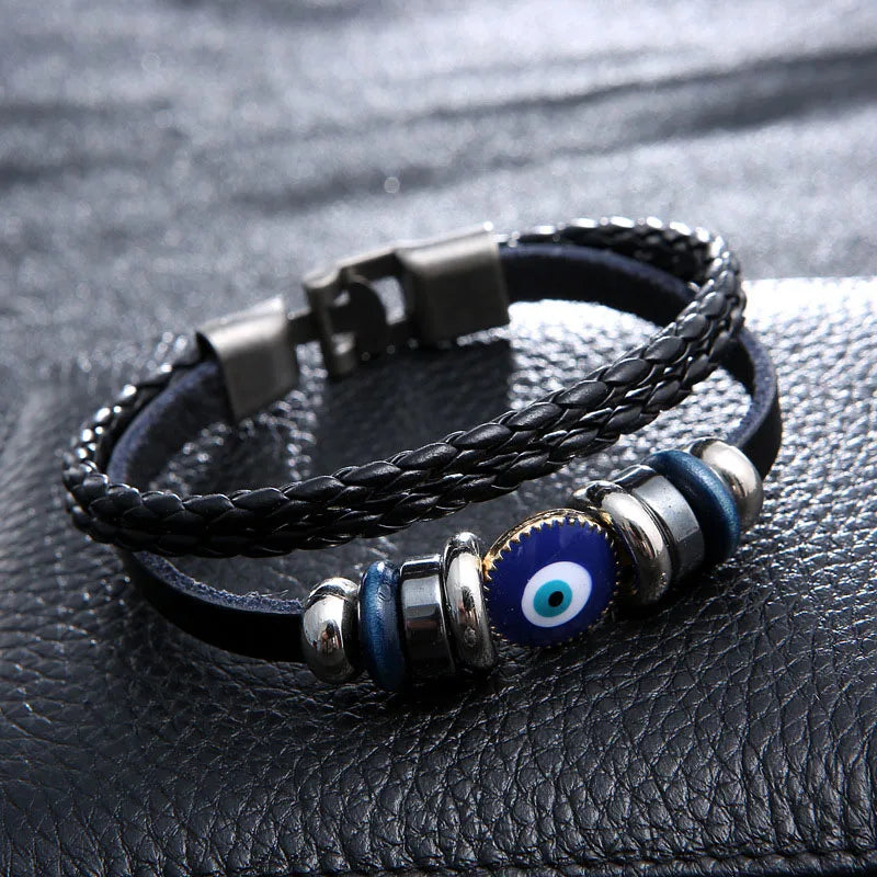 Vintage Genuine Leather Bracelet for Men Handmade Woven Bracelet Magnetic Clasp Wrap Bracelet Homme Hand Jewelry Accessories New