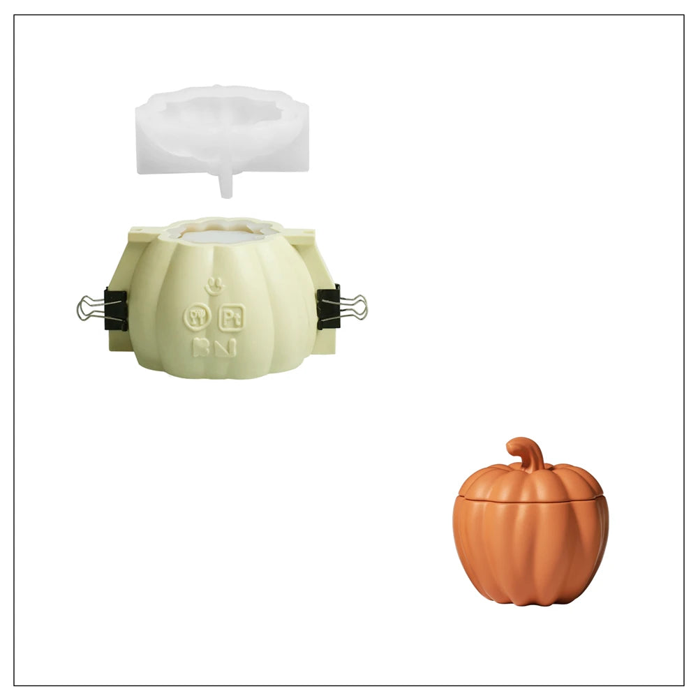 Nicole Flat Pumpkin Candle Jar Molds for Concrete Halloween Jesmonite Silicone Mould DIY Gifts Home Decor