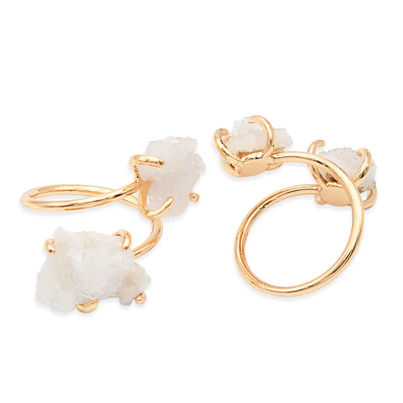 Irregular Crystal Cluster Open Ring for Women Girls Claw Setting Gold-color Boho Natural Stone Finger Jewelry Resizable