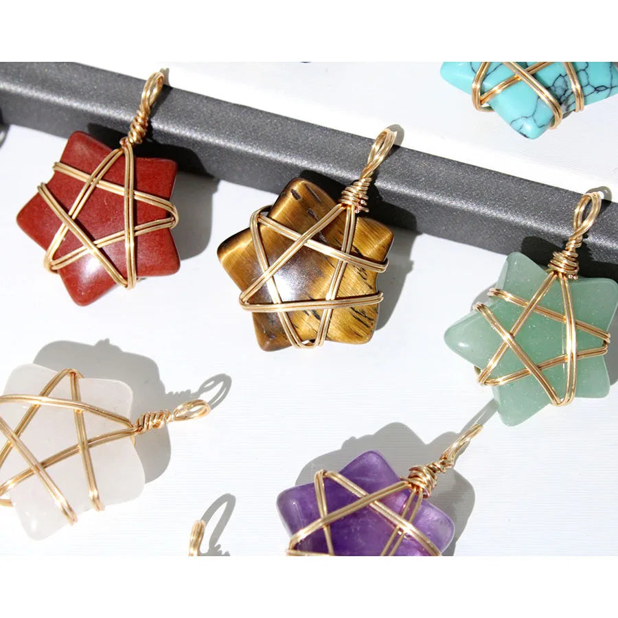 20Pcs Natural Stone Crystal Star Pendant Hand Wired Wrap Gemstone Charm for DIY Necklace Jewelry Making Christmas Gift accessory