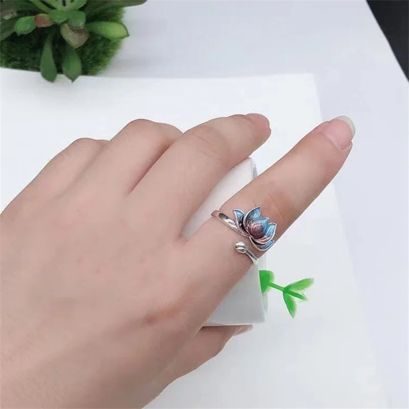 Vintage Rose Flower Rings For Women Korean Style Adjustable  Sakura Princess Finger Ring Bride Wedding Engagement Party Jewelry