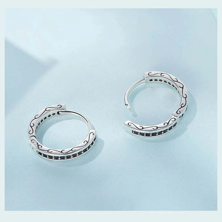 Bamoer 925 Sterling Silver Black Zircon Ear Clips	Pave Setting CZ European Style Earrings for Women Gift SCE1522