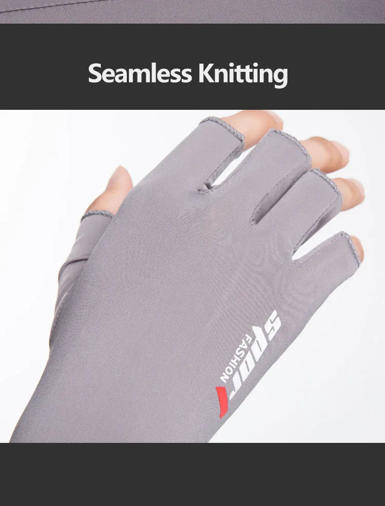 Ice Silk Sleeves Women Summer Sun Protection Men Fishing Cycling Breathable Two-Finger Non-Slip Gloves Arm Warmer Driving Sleeve