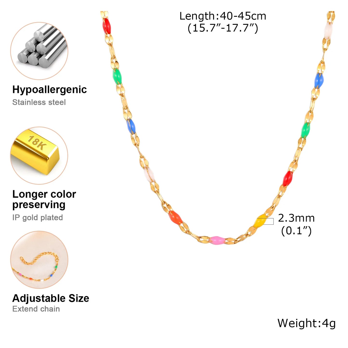 Boho Multi-color Lipchain Choker Chain Necklace Stainless Steel Summer Jewelry for Women Girls Gift