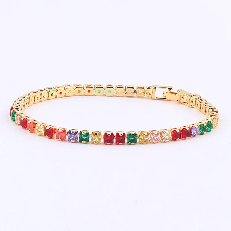 2022 New Rainbow Crystal Tennis Bracelets For Women Bracelet Set 18K Gold Silver Colorful Zirconia Femme Bridal Wedding Jewelry