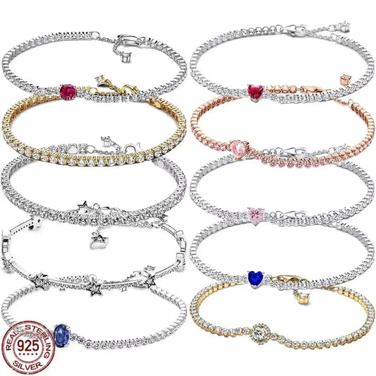 Exquisite 925 Sterling Silver New Shiny Heart-shaped Stars All Zircon Tennis Bracelet Luxurious Charm Bracelet Holiday Gifts