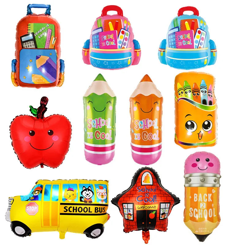 Back To School Student Stationery Bus Schoolbag Rubber Pencil Foil Balloon Babyshower Decoration Child Birthday Party Globos