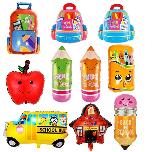 Back To School Student Stationery Bus Schoolbag Rubber Pencil Foil Balloon Babyshower Decoration Child Birthday Party Globos