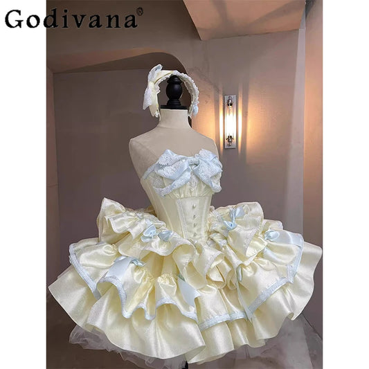 French Celebrity Style Tea Party Princess Strapless Dress Sweet Slim-Fit Birthday Dress Lady Elegant Sleeveless Lolita Dresses