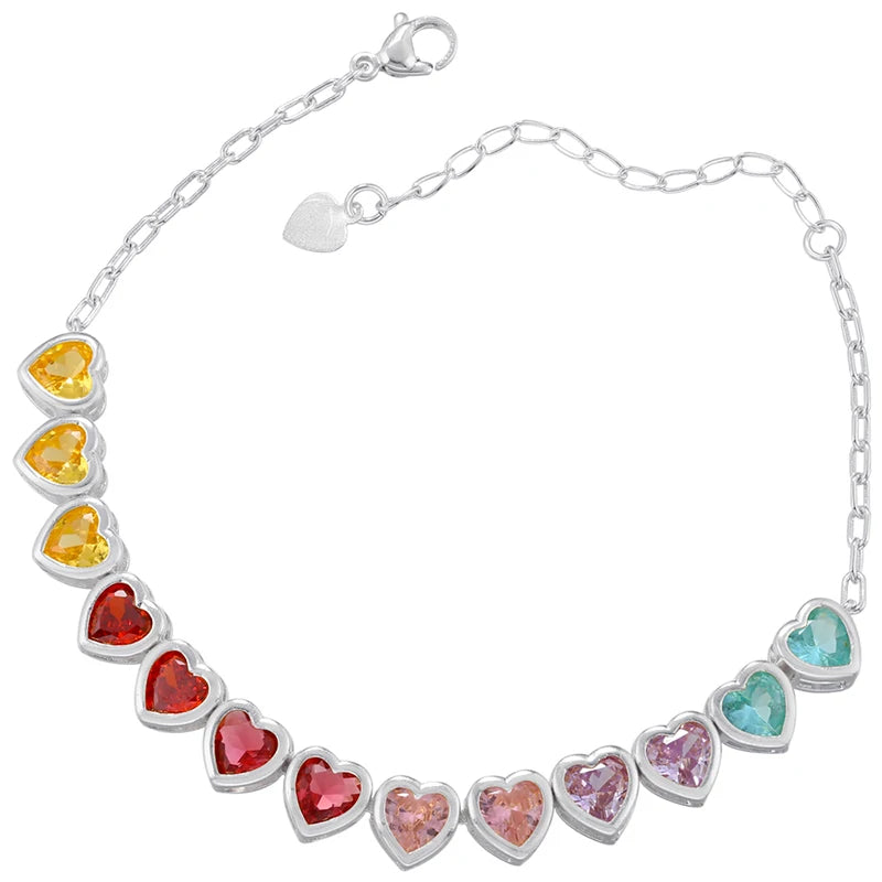 ZHUKOU Heart Rainbow bracelet for women 6 colors CZ stones necklace for women Summer adjustable jewelry sets wholesale VL333