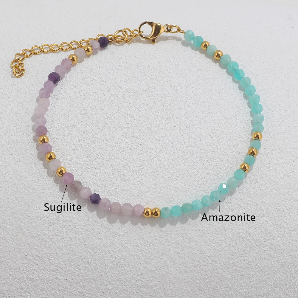 Two-color Nature Stone Beaded Bracelet Fashion Gold Color Faceted Spacer Jewelry For Women With Staniless Steel Clasp Party Gift