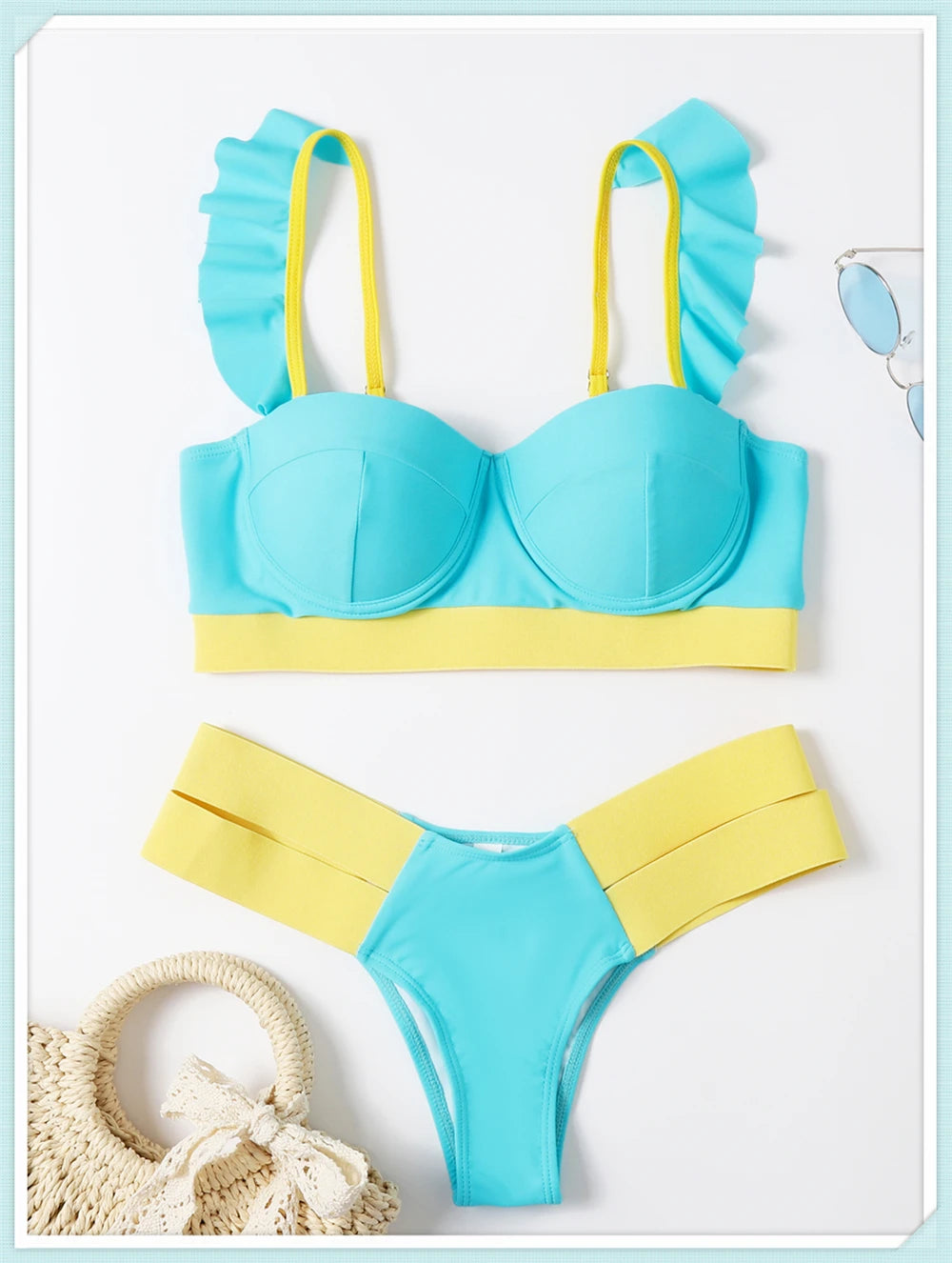 Solid Bandage Bikini Women Push Up Swimsuit Sexy Swimwear Female Brazilian Bathing Swimming Suit Bather Splicing Color Beachwear