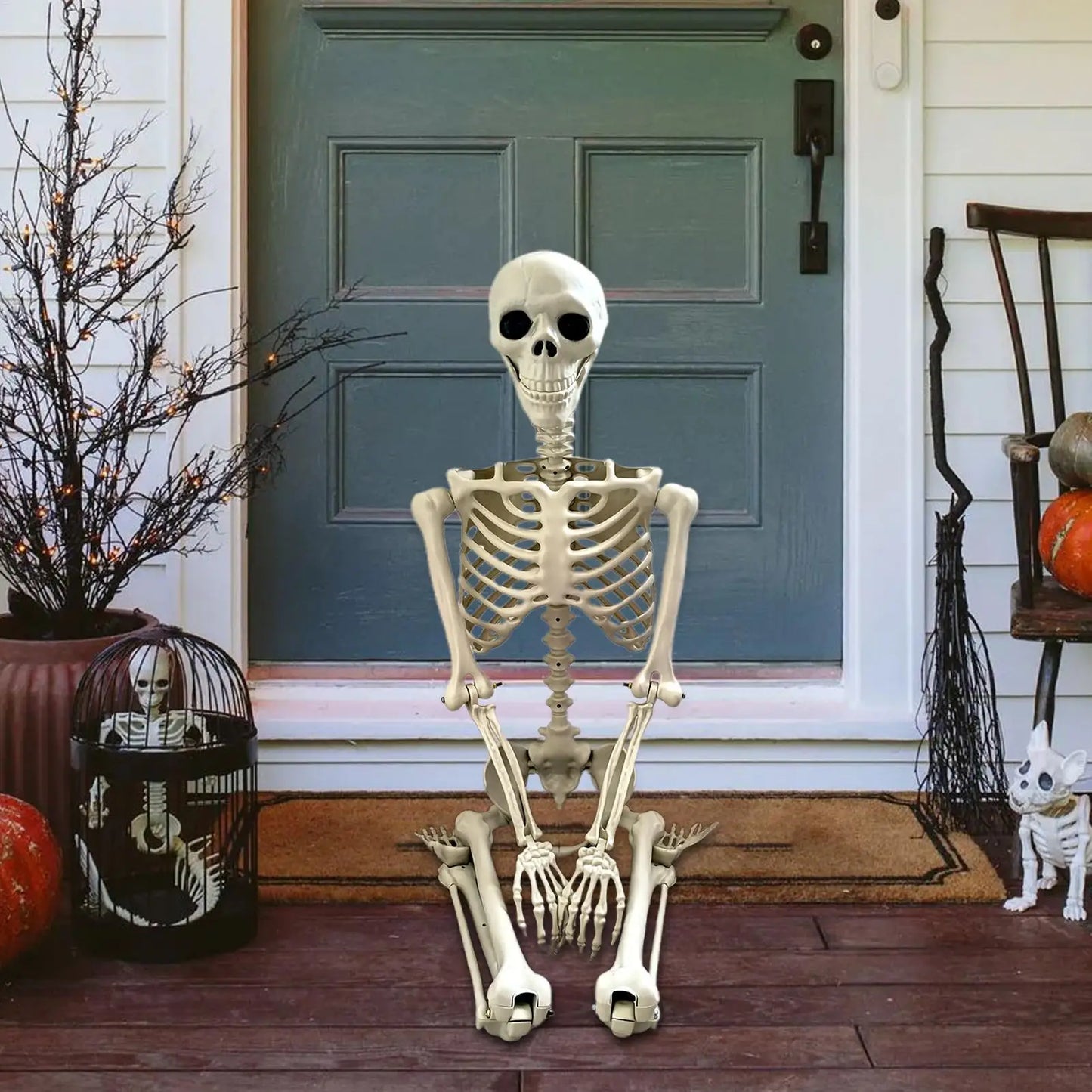 Halloween Skeleton Realistic Posable Skeleton with Movable Joints Weather-Resistant Outdoor Decorations Spooky Photo Props Party