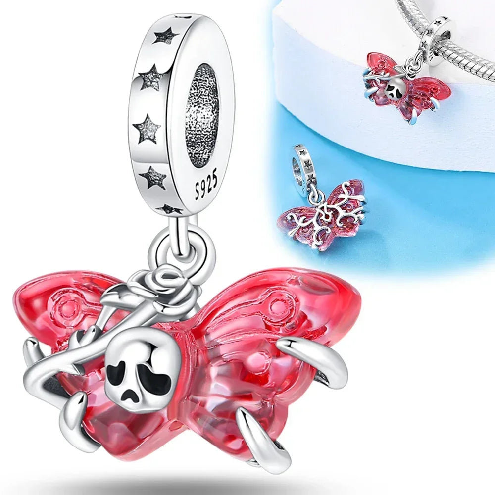 Sterling Silver 925 Halloween Series Luminous Pumpkin Blood Devil Charm for Women Original Bracelet Diy Jewelry Making Gift