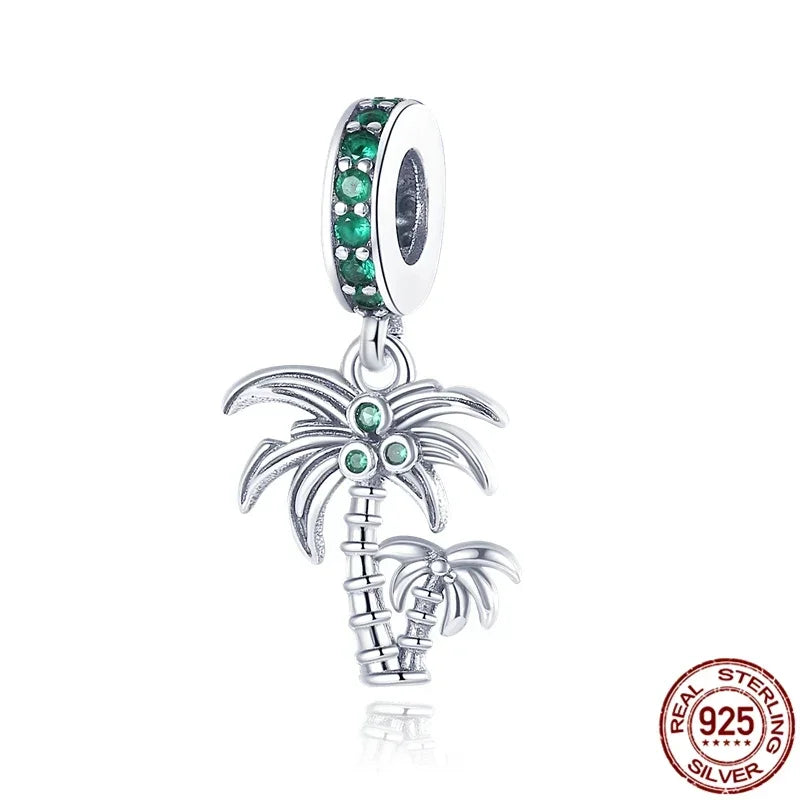 925 Sterling Silver Green Series Flower Tree Apple Pendant DIY Fine Beads Fit 4MM hole diamete Charms Bracelet Women Jewelry Diy
