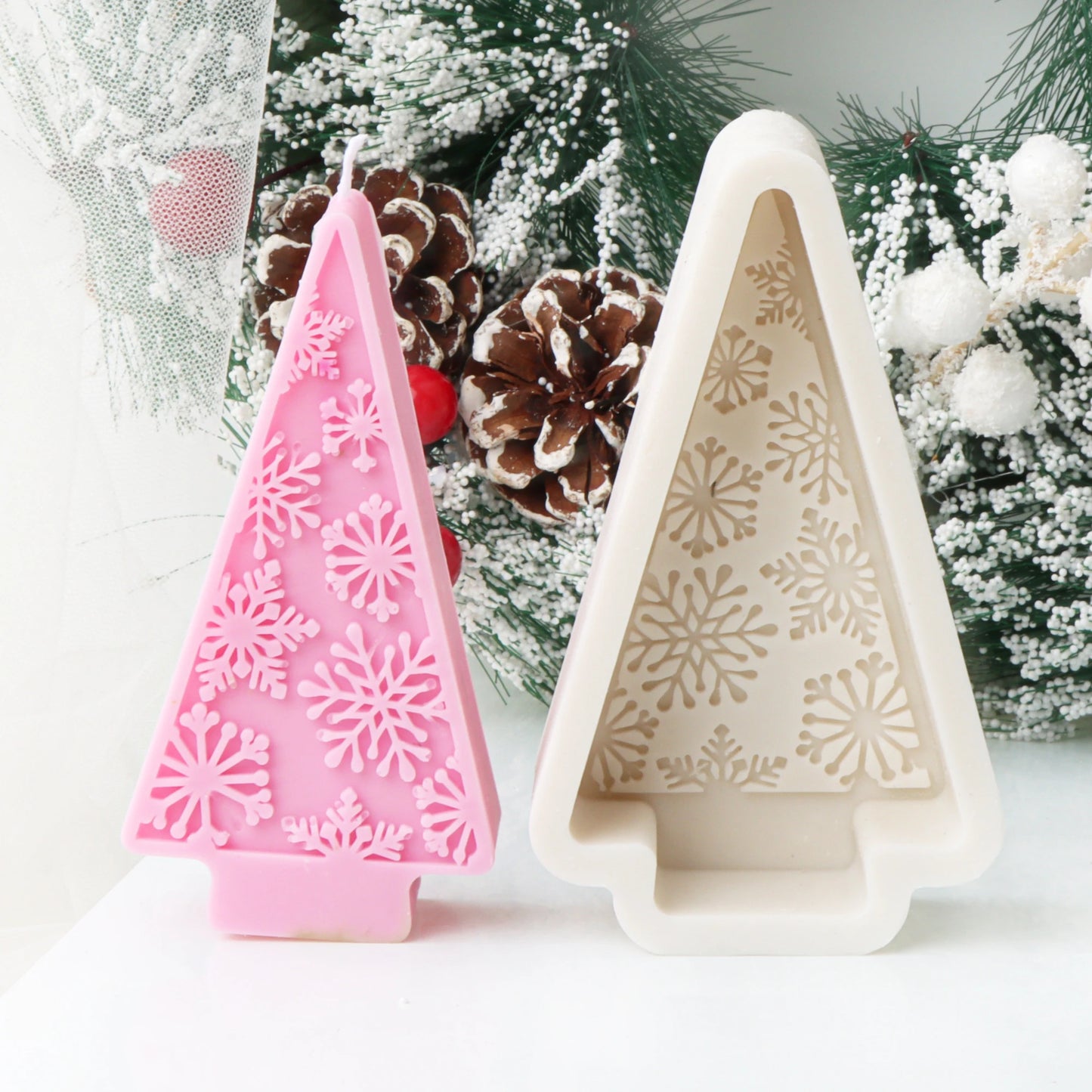 Christmas Tree Candle Mold DIY Embossed Snowflake Silicone Mold for Soap And Candle Making Home Decor Christmas Gift